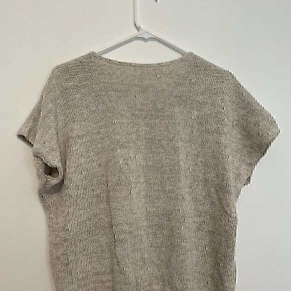 VINTAGE KORET Cream Beige Floral Short Dolman Sleeve Linen Cotton Sweater PETITE - Picture 10 of 11